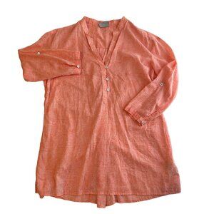 Columbia Orange Peach 3/4‎ Sleeve Cotton Tunic Blouse Cover Up Womens Large